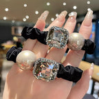 Silk Scrunchies Hair Ties 3Packs – Super Soft Thin Hair Scrunchies, Gentle on Hair, Faux Pearl & Crystal Decorated Hair Accessories for Women