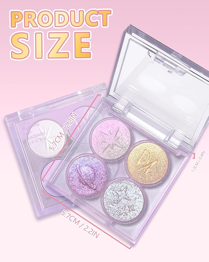 Holographic Multichrome Glitter Eyeshadow&Highlighter Palette, Sparkling Color Shift Metallic Shimmer Face Eye Shadow Palette,Highly Pigmented Cream Purple Mermaid Facial Illuminator Fairy Makeup-02