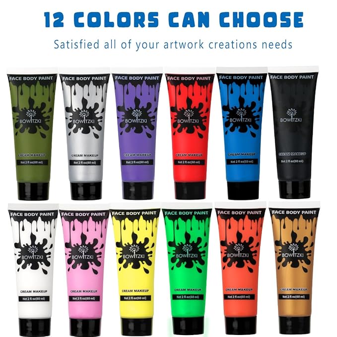 Bowitzki Face and Body Paint 2oz Cream Makeup 60ml Water Based Face Painting Special Effects For Adults Halloween Christmas Party Stage Cosplay (Black)