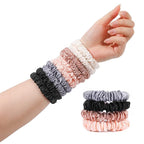 Hair Ties Silk Satin Scrunchies - Small Mini Thin Elestics Ponytail Holder Hair Bands Skinny Scrunchy For Thick Curl Hair No Crease Hair Ties Soft Accessories No Hurt Your Hair for Women and Girls (Basic color)