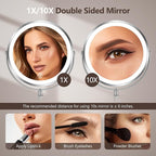 10x Large Lighted Makeup Mirror, Rechargeable 8" Height Adjustable Vanity Mirror, 1x/10x Magnifying Mirror with 3 Color, Brightness Adjustable, 360° Rotation Double Sided Mirror, Gift for Her(Nickel)