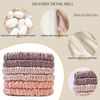 Suncdelv Silk,100% Silk Scrunchies for Hair,22 Momme Hair Ties for Anti-Crease & Breakage,Natural Women Hair Accessories，Fashion Hairbands 6PCS(Bean Paste, Rose Gold, Rubber Red)