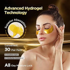 24k Gold Eye Patches - Firming, Glowing & Hydrating Hydrogel Mask for Puffy Eyes, Dark Circles, Wrinkles, Fine Lines, Eye Bags Treatment, Korean Skincare Gifts for Women and Men, 60Pcs