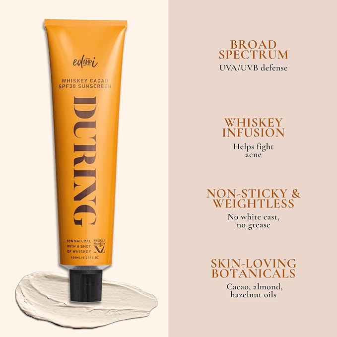 ed&i DURING Sunscreen Lotion for Body, SPF 30 Broad Spectrum Full Body Sun Screen w/UVA & UVB Protection, Moisturizing & Lightweight. Whiskey Cacao Scent – 5.07 oz