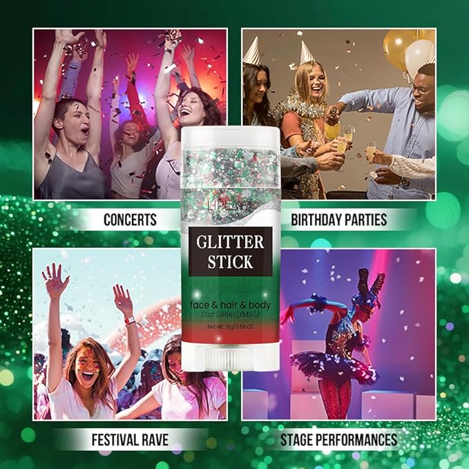 Body Glitter Stick, Perfect Sparkling Christmas Hair & Face Glitter Makeup Neon Outfit Singer Concert Music Rave Festival Accessories.