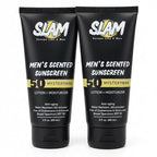 SLAM MysteryMan Men's Sunscreen Lotion SPF 50 & Moisturizer – Face & Body Sunblock, Anti-Aging, Water-Resistant, Hawaii Act 104 Safe, Daily Sport Skincare for Men, Scented – 3 fl oz. Double pack.