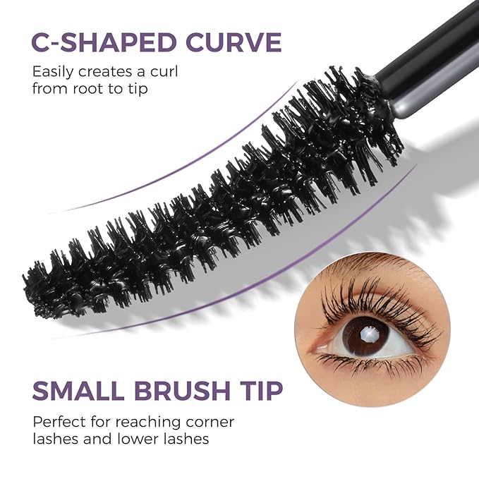 SACE LADY Waterproof Mascara with Lash Curler Volume and Length, Black No Clump Lift Lash Mascara, Lasting Smudge-proof Natural Looking Curl Eye Makeup Set, Cruelty Free, 0.28Oz