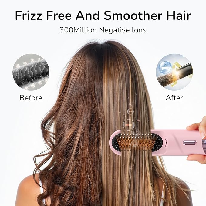 Go Brush Pro 2026 Hair Straightener Brush 300 Million Negative Ionic Portable Cordless Hair Straightener for Women with 4 Temps Fast Heating MCH Ceramic Coating Smooth Frizz - Free Hair Gift for Women