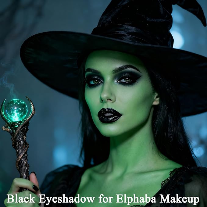 MEICOLY Black Eye Shadow with Mirror,Matte Single Eyeshadow for Halloween Elphaba Makeup,Pressed Powder Eyeshadow Makeup,Matte Shade Eyelid Color Eye Makeup for Women,High Pigment,Long Wear,Waterproof