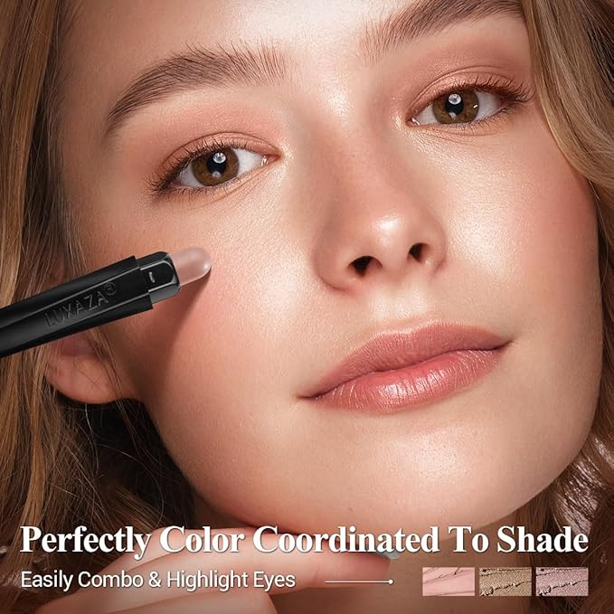 Brown Eyeshadow Stick Makeup Set 3PCS, Neutral Shimmer And Matte Cream Eye Shadow Palette, Metallic Bronze Smoky Eyeliner Brightener Crayon Pencil Kit, Ideal Gift for Women -Rosewood Bloom