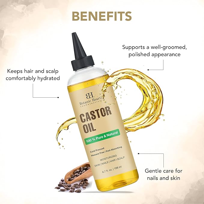 Botanic Hearth Hair Oil for Hair Growth | Strengthening Dry, Frizzy, Damaged Hair & Scalp Treatment | No Parabens or Harmful Sulfates | All Hair Types | Castor Hair Oil - 6.7 Fl Oz