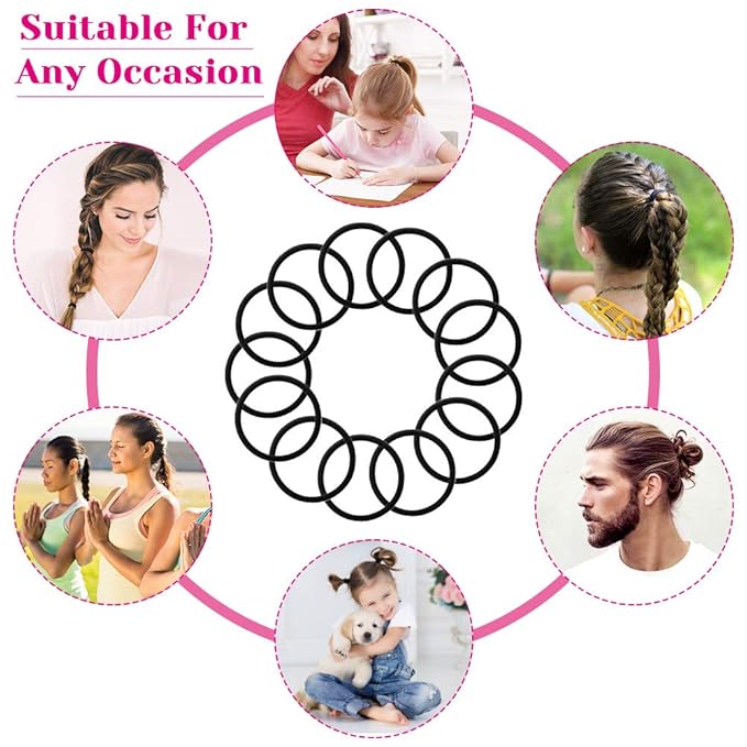 Anezus 250 Pcs Black Elastics Small Hair Ties Elastics Small Hair Rubber Bands Accessories Ponytail Holders for Women Girls Baby Toddlers Men with Thick Straight Curly Hair, 3 mm