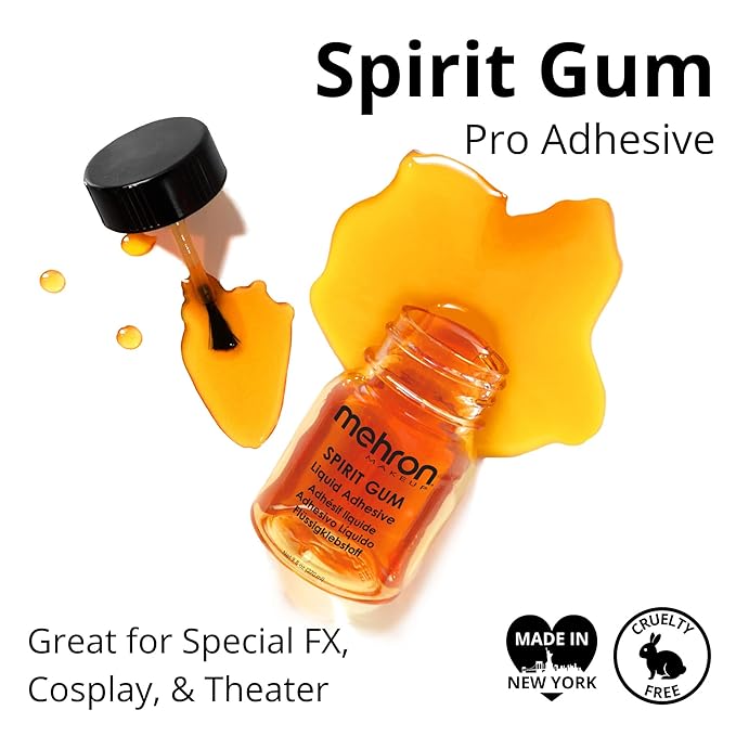Mehron Makeup Spirit Gum | Spirit Gum Adhesive | Special FX , Cosplay, Halloween, Stage Performance Makeup | Professional Cosmetic Glue Adhesive for Face, Skin, & Body (1 oz)