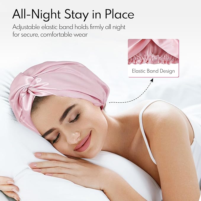 MISF 22 Momme 100% Real Mulberry Silk Bonnet For Sleeping Women, Double Layer Pure Silk Bonnet with Adjustable Elastic Band