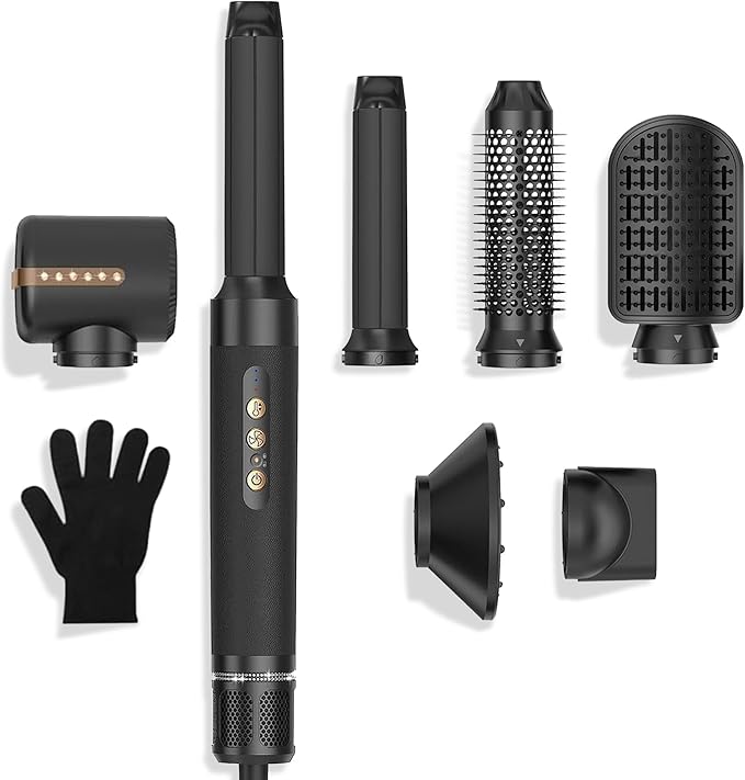 Hair Dryer Brush 7 in ONE, Detachable Fast Drying, Volumizing, Curling, Straightening, Ionic Hair Dryer with Diffuser, Powerful Blow Dryer Brush with Auto- Wrap Curler, Hair Styling Tools Storage Case