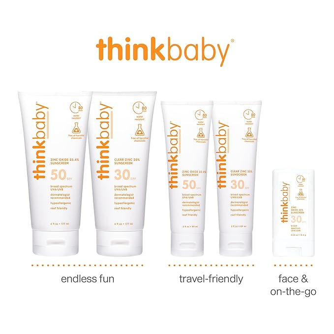 Thinkbaby SPF 50+ Baby Sunscreen, 6 Oz. – Safe, Natural Mineral Sun Cream for Babies - Water Resistant – Broad Spectrum UVA/UVB Sun Protection – Vegan Sunscreen for Kids