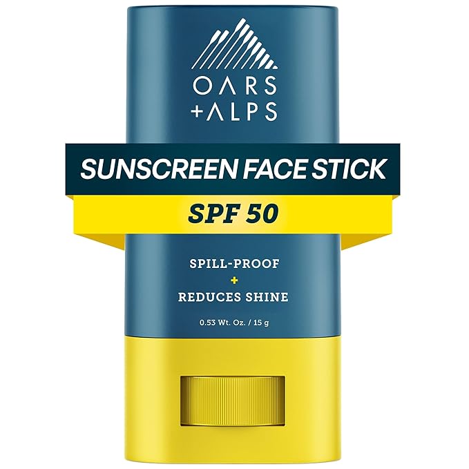 Oars + Alps Matte Face Sunscreen Stick, SPF 50 Travel Sunscreen Roll On for Face & Body, Fragrance Free, Water & Sweat Resistant Sunblock, All Skin Types, Dermatologist Tested, Moisturizing