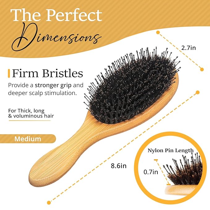 Premium Boar Bristle Hair Brush for Thick Hair Set. Hairbrush for Women With Thick, Long or Curly Hair. Restores Hair's Shine and Health. Comb, Travel Bag & Spa Headband Included
