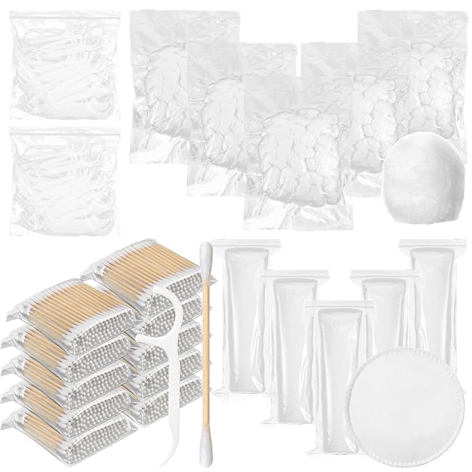 2700 Count Hotel Vanity Set Bulk 1000 Cotton Balls 500 Cotton Rounds 1000 Swabs with Double Round Tip 200 Dental Floss Picks for Face Makeup Removal Toiletries