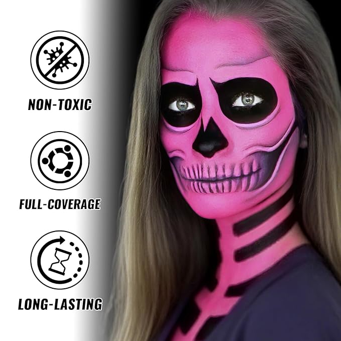 Pink Oil Based Face Body Paint Stick, Non-toxic Full-coverage Face Painting for Skull Clown Makeup Halloween Cosplay Makeup, Waterproof Cream Pink Body Painting for Adults