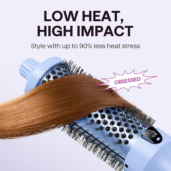 Wavytalk Blowout Boost Thermal Brush, 1.5 inch Heated Round Brush for Blowout Look, Negative Ion Technology, Ceramic Tourmaline, 5 Temperature Settings, Dual Voltage, Blue