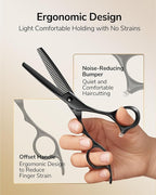 ULG Professional Hairdressing Shears 2 Pack 6.5 Inch Hair Cutting Scissors and Thinning Shears with Ergonomic Handle Lightweight for Salon Use and Home Matte Black