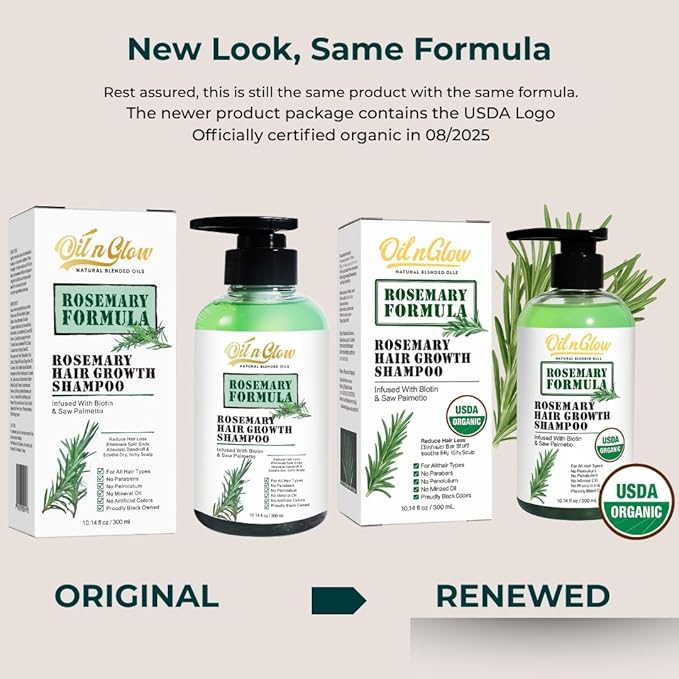 USDA Organic Rosemary Hair Growth Shampoo For Thickening, Regrowth & Strengthening for Men & Women with Biotin, Scalp DHT Blocker Saw Palmetto For Thinning Hair Loss 10 Fl. Oz- Fragrance Free