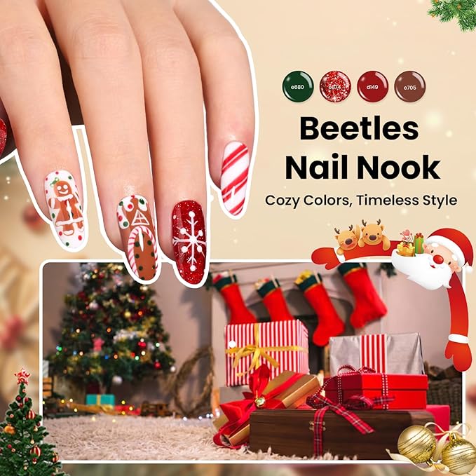 Beetles Gel Nail Polish Gift Set– Christmas Kaleidoscope 100 Vibrant Colors with Base & Top Coats Glitter Matte Glossy Finishes Cat Eye Pearl Nail Polish Nail Art Gift for Women Salon Home DIY Use