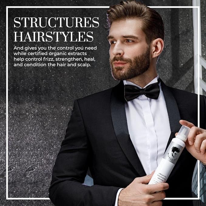 Avenue Man Argan Oil Mousse - Thickening & Volumizing Mousse for Men - Strong Hold, Frizz Control & Humidity Resistance - Herbal-Infused Mens Hair Foam - Long-Lasting Hair Mousse for Men (6.0 oz)