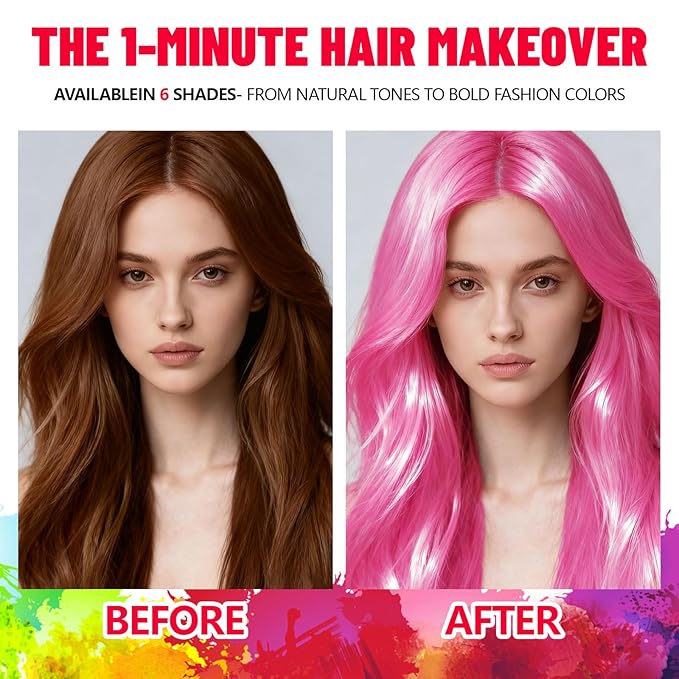 Temporary Pink Hair Color Spray& Wax - Washable One-Time Use Hair Color for Women, Kids, Adults - For Halloween, Cosplay, Parties, Festivals - Washes Out Easily (Pink)
