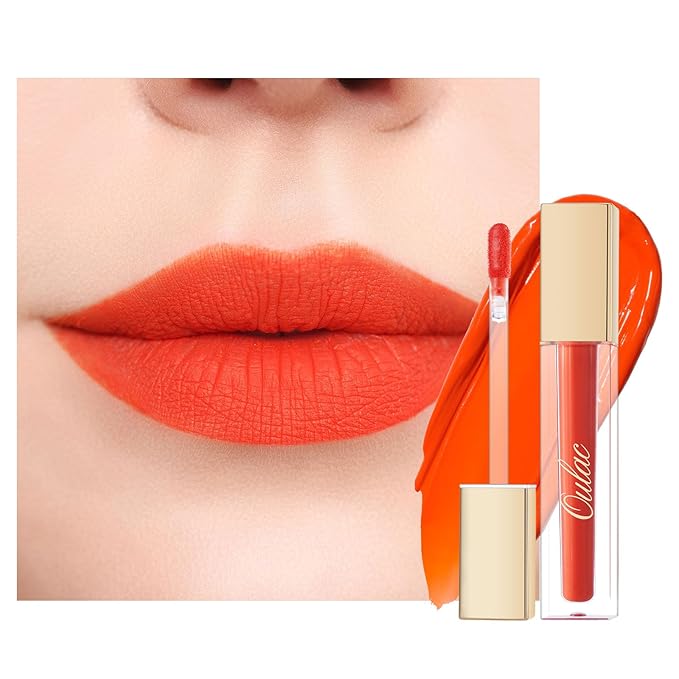 Oulac Matte Liquid Orange Lipstick for Women, Long Lasting Lipstick Waterproof Lip Stain, No Transfer, Creamy High Pigmented Formula with Rose Oil, Vegan & Cruelty-Free,Orange Red M07