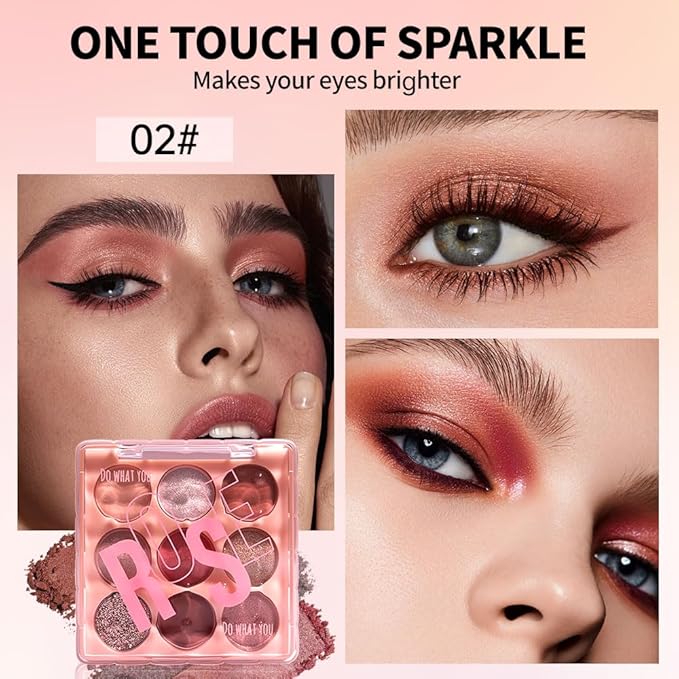 9-Color Rose Nude Brown Eyeshadow Palette – Matte Shimmer Glitter Mauve Pink Burgundy Eye Shadow Kit, High Pigment Blendable Long-Lasting Warm Neutral Soft Glam Makeup Palette for Daily Wear & Travel