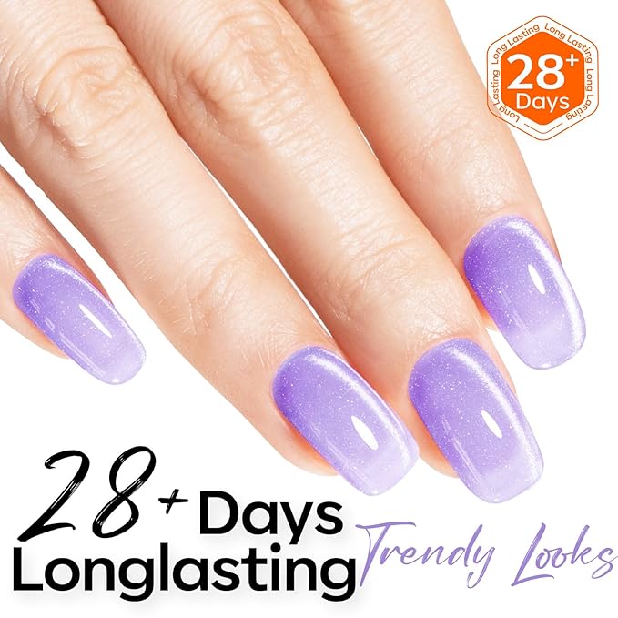 modelones Cat Eye Gel Nail Polish,Glitter Purple Gel Polish with Magnet Magentic Cateye Gel Polish Soak Off Led Reflective Gel Top Coat Manicure Salon DIY Gifts