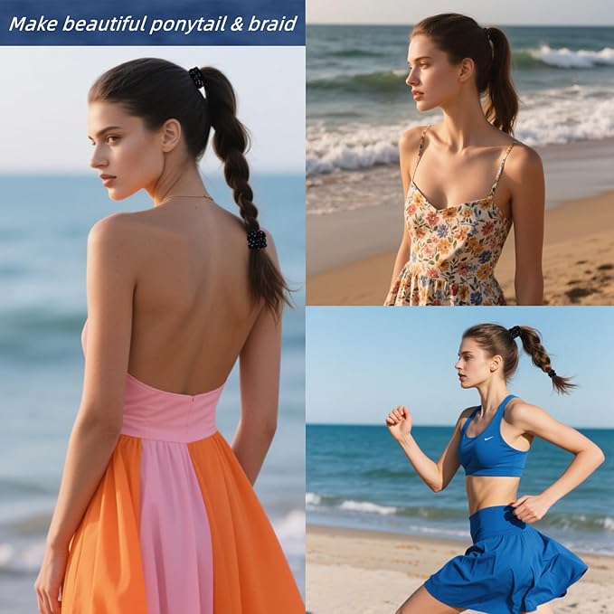 Large Stretch Thick Hair Ties for All Hair Types Seamless Glitter Hair Ponies Elastics Ponytail Holders Hair Scrunchies for Thick Hair Hair Accessories Women Girls 20-Pack