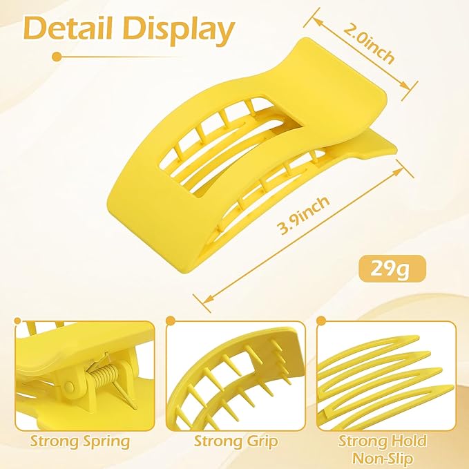 French Flat Hair Clips for Women 6pcs Hair Claw Clips for Thick or Thin Hair Matte Claw Clips for Girls Barrettes Non-Slip Strong Hold Hair Accessories for Women (Yellow)