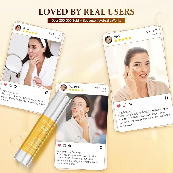 Retinol Eye Cream for Eye Bags - Rapid Under Dark Circles,Wrinkles, Fine Lines, Puffiness | Hydrating Anti-Aging Moisturizer Skin Care, Christmas gifts for Women and men 0.67 fl oz (Gold)