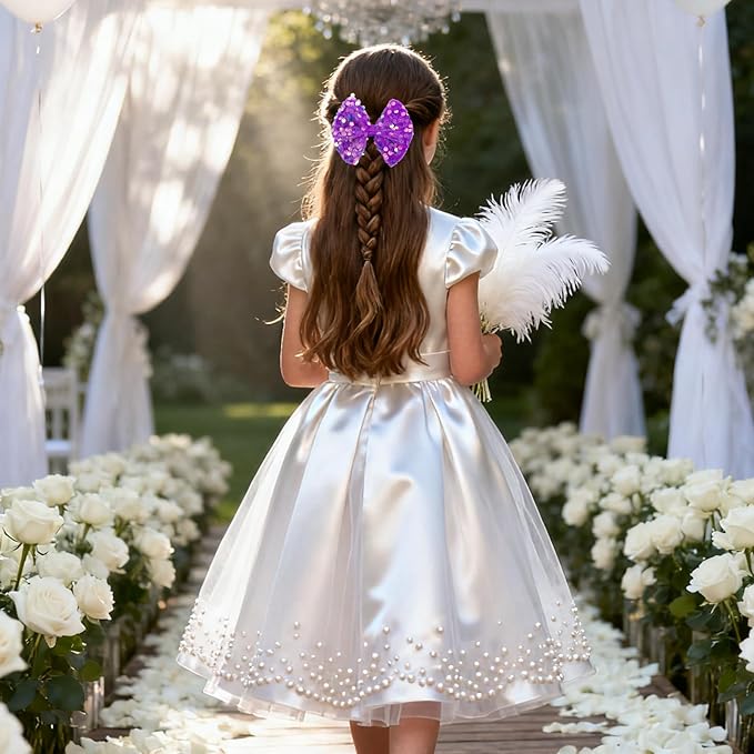 Velvet Sequin Hair Bows Elegant Purple Bow for Women Girls, 4in Glitter Handmade Hair Clips Alligator Clips Ponytail Holder Sparkly Hair Accessories for Helloween, Christmas, Birthday Party, Wedding