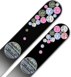 Mont Bleu Set of 2 Glass Nail Files Hand Decorated with Crystals - in Black Velvet Sleeve - Genuine Czech Tempered Glass - Gifts for her - Etched Glass Nail File for Nail Art & Nail Care