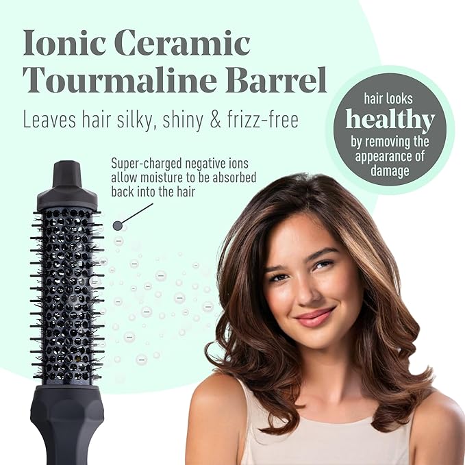 MINT Extra-Long 1 1/3 Inch Thermal Brush for Effortless Curls, Volume & Waves | 230-430°F 2-Heater Ceramic Curling Iron Brush Creates Long-Lasting Styles | Heated Round Styler