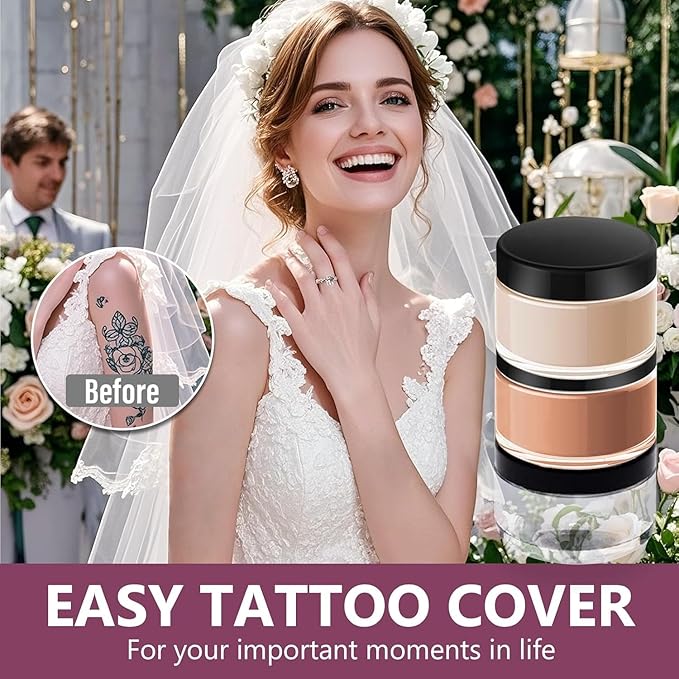 Tattoo Cover Up Makeup Waterproof, 2 Colors Tattoo Concealer, Invisible Tattoo Cover Up, Suitable for Tattoos Scars and Spots, for All Skin Types,2.8Oz
