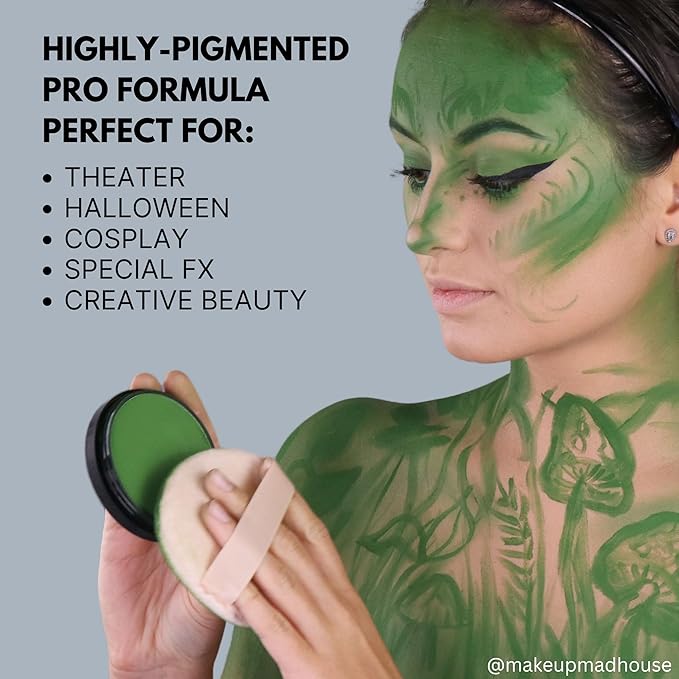 Mehron Makeup StarBlend Cake Makeup | Wet/Dry Pressed Powder | Powder Foundation | Green Face Paint & Body Paint 2 oz (56g)