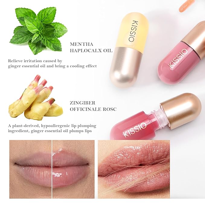KISSIO Lip Plumper,Color Lip Plumper Gloss,Lip Enhancer,Plant Extracts Plumping Lip Serum,Moisturizing Lip Gloss for Fuller Lips and Hydrated Beauty Lips 5.5ml (02 Fig tea)
