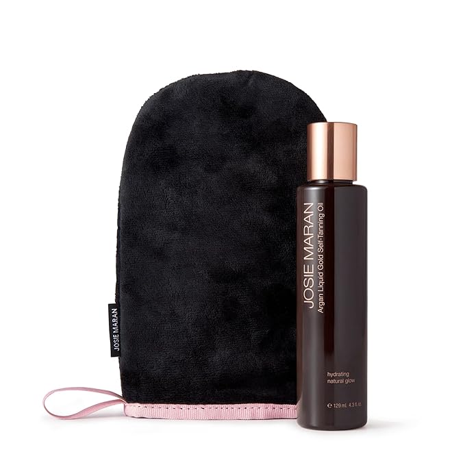 Josie Maran Argan Liquid Gold Self Tanning Oil - Streak-Free Self Tanner Made with Argan Oil & Coconut Water - Gives Skin a Buildable, Hydrating Glow - Includes Tanning Mitt (4.3 Fl Oz)