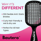 Bautero Brush Detangler Brush for Wet & Dry Hair, Pain-Free Brushing on All Hair Types, Knot Removal, Vented Hair Brush, Juni Midnight