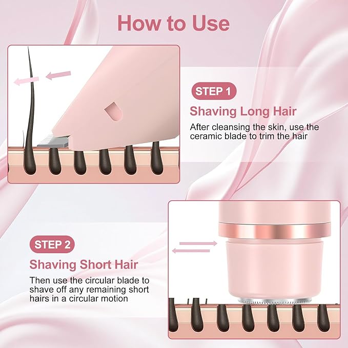 2025 New Bikini Trimmer for Women, 2 in 1 Dual Head Body Bikini Shaver, Ultra Low Silent, Painless & Cordless Hair Removal for Body , IPX7 Waterproof & Easy Cleaning for Shower & Travel (Pink)