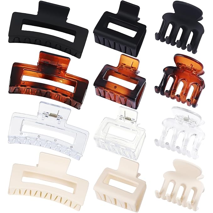 3 Styles Hair Clips for Women Small Medium Big Claw Clips for Thin Thick Hair 12 Pcs Hair Claw Clips Hair Clips Combination Hair Accessories for Women (Transparent)