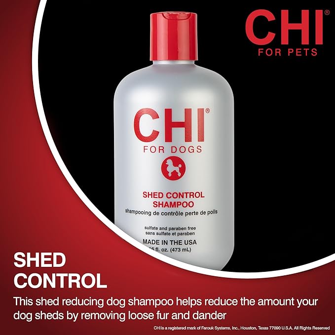 CHI for Dogs Shed Control Shampoo - Anti-Shedding Dog Wash for Excess Fur and Loose Hair - Gentle Formula for All Coat Types - Sulfate and Paraben Free - pH Balanced - Made in USA, 16 Fl Oz