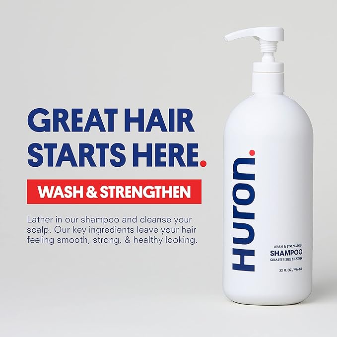 Huron Men's Fresh Scent Daily Shampoo - Keeps Hair Full & Strong - Nourishing Shampoo for Men's Hair with Argan Oil & Vitamins E and B7-32oz