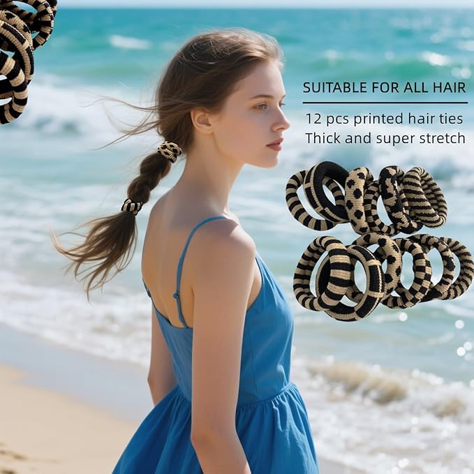 Large Stretch Thick Hair Ties for All Hair Types Seamless Hair Ponies Elastics Ponytail Holders Hair Scrunchies for Thick Hair Hair Accessories Women Girls 12-Pack