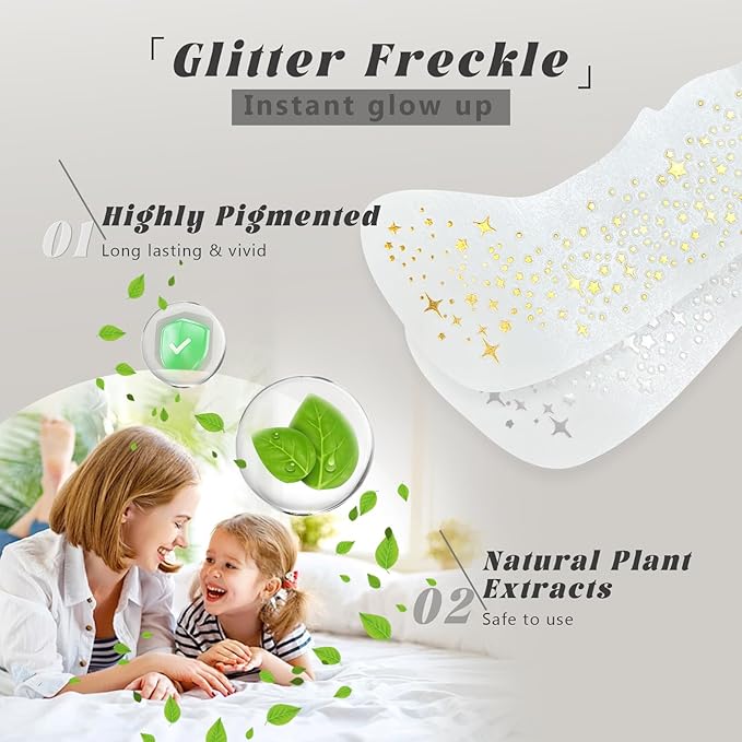 6 PCS Glitter Freckles Face Tattoo, Gold&Silver Waterproof Face Sparkle Glitter Speckles Patches for Women, Cute Star Metallic Glitter Temporary Tattoo Makeup Accessories for Festival #Set A
